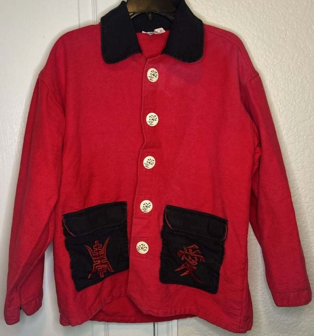 Vintage Venus Imports Red Corduroy Dragon Embroidered Jacket Size L